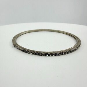 Minimalist Silver Tone Rhinestone Bangle Bracelet - Delicate Layering